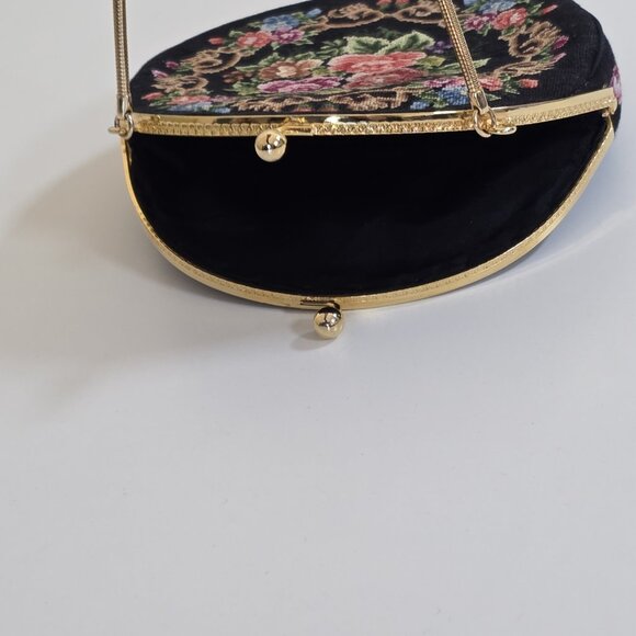 Vintage Floral Petit Point  Purse Round Needlepoint Tapestry Evening Bag Clutch - Picture 11 of 16